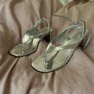 Silver Strappy Larousse Low heel thong Sandals
